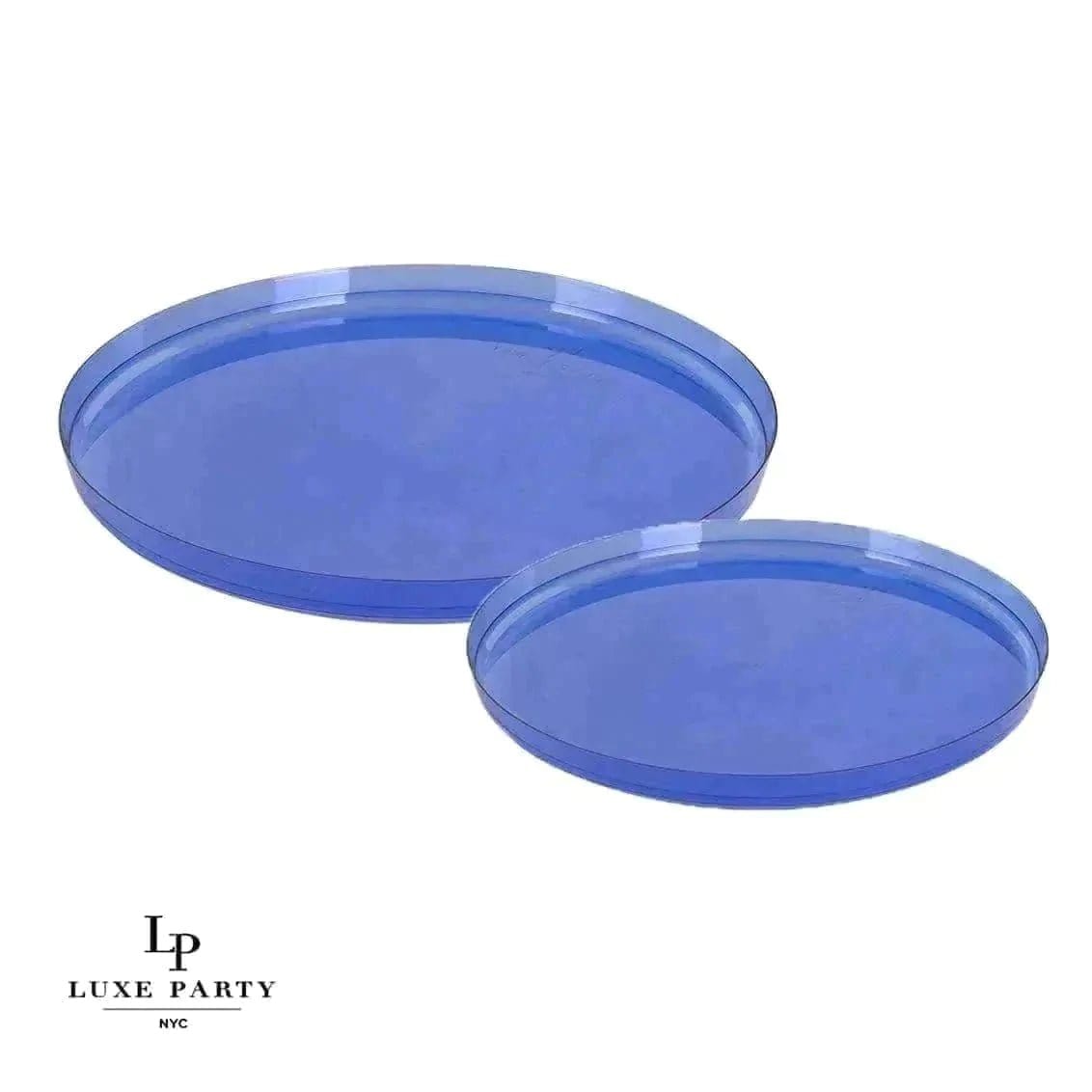 Round Transparent Cobalt Blue Walled Plastic Plates | 10 Pack