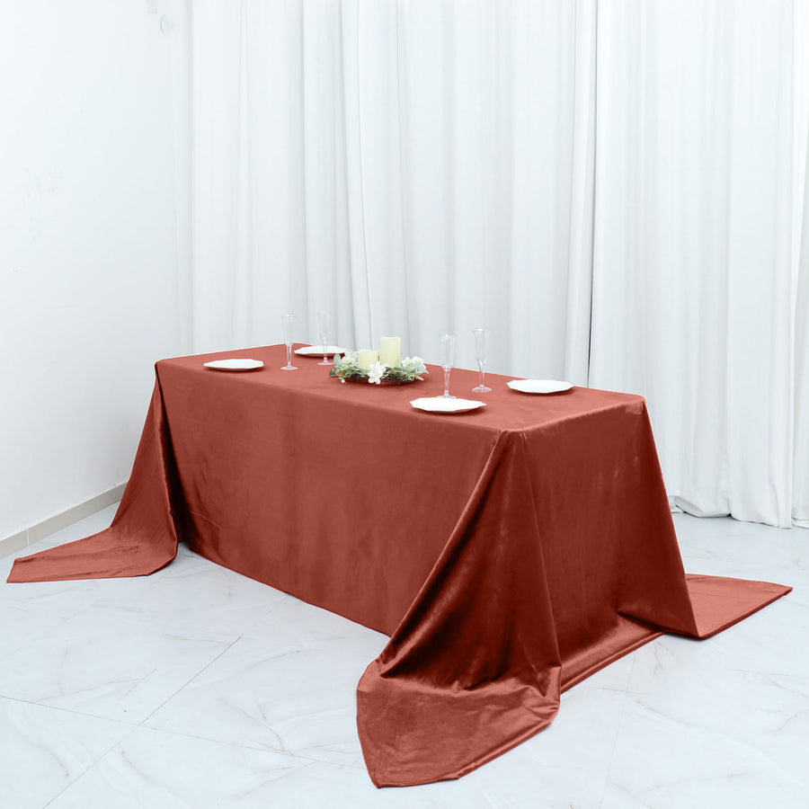 90x156 Terracotta Velvet Tablecloth